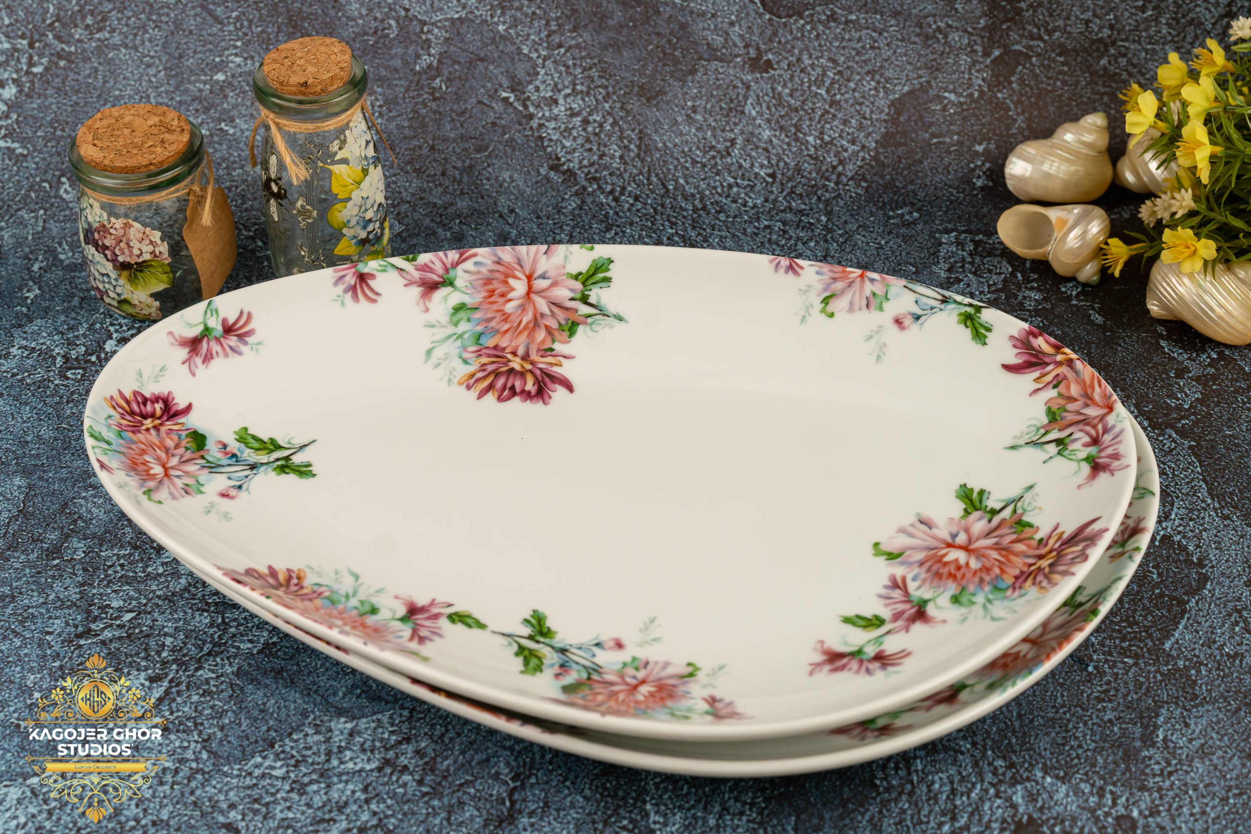 (102) Chrysanthemum Oval Serving Platters - Image 1