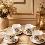 English Floral Tea Cups & Saucer (Set of 4)