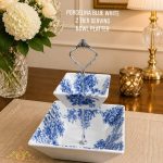 Porcelain Blue White 2 Tier Serving Bowl Platter