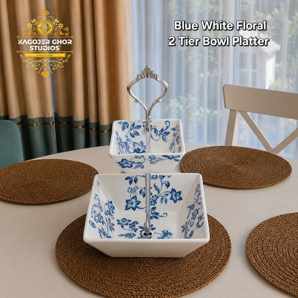 WhatsApp Image 2026-09-18 at 10.00.20 PM Blue White Floral 2 Tier Bowl Platter - Image 1
