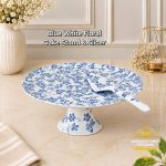 Blue white floral cake stand & slicer