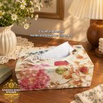 Creamish botanical handcrafted wooden tissue box (Each)