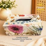 Creamish botanical handcrafted wooden tissue box holder (Each)