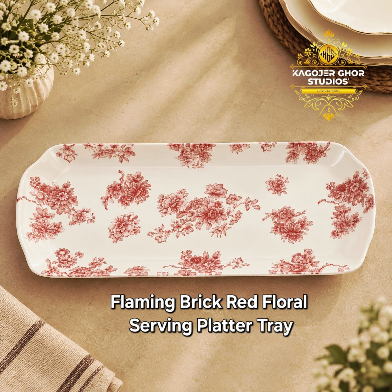 WhatsApp Image 2026-09-30 at 8.44.31 PM (1) Flaming Brick Red Floral Serving Platter Tray - Image 1
