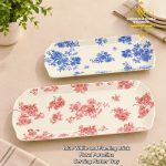 Blue White and Flaming Brick Floral Porcelain Serving Platter Tray (Each)