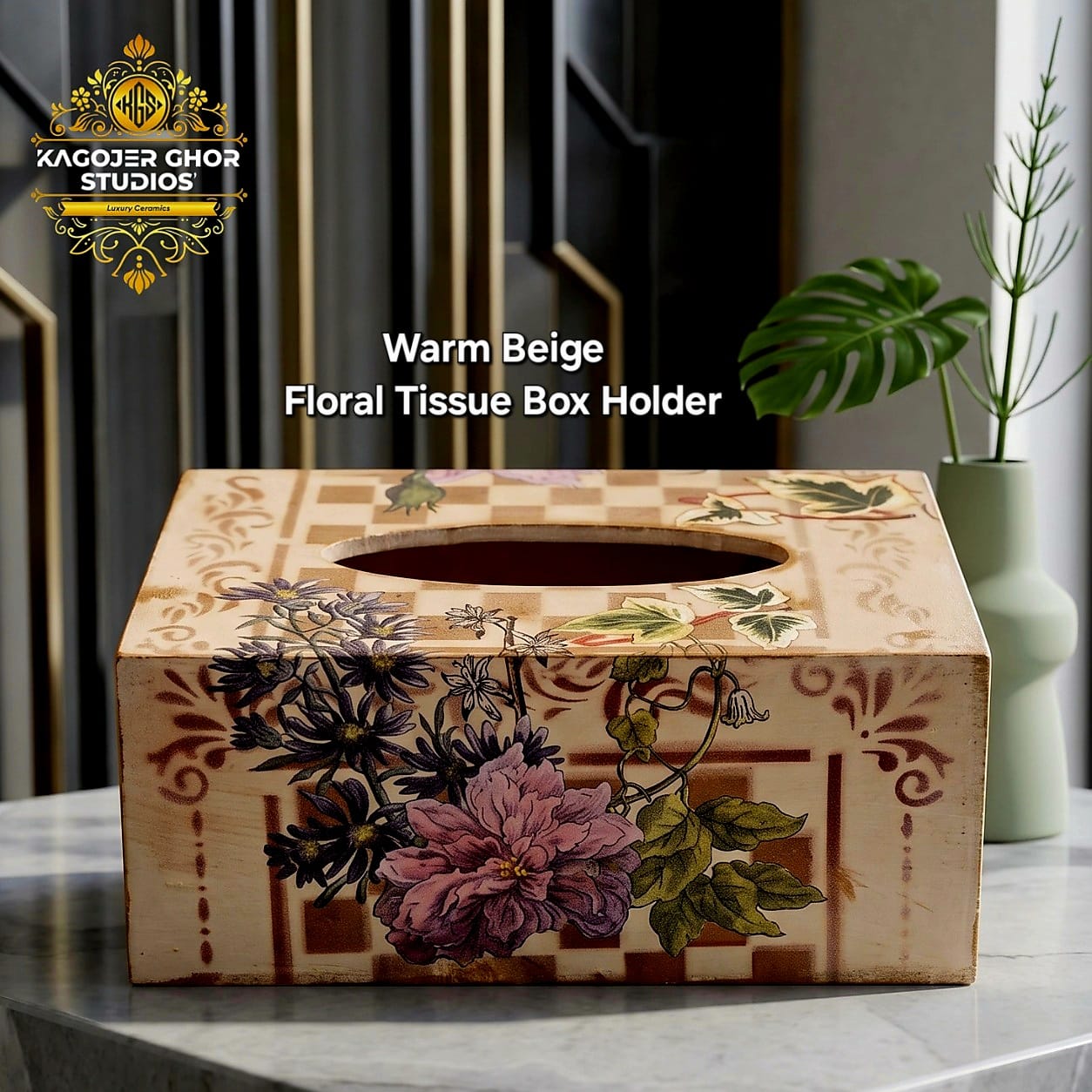 WhatsApp Image 2026-10-04 at 12.07.40 PM Warm Beige Floral Tissue Box Holder - Image 1