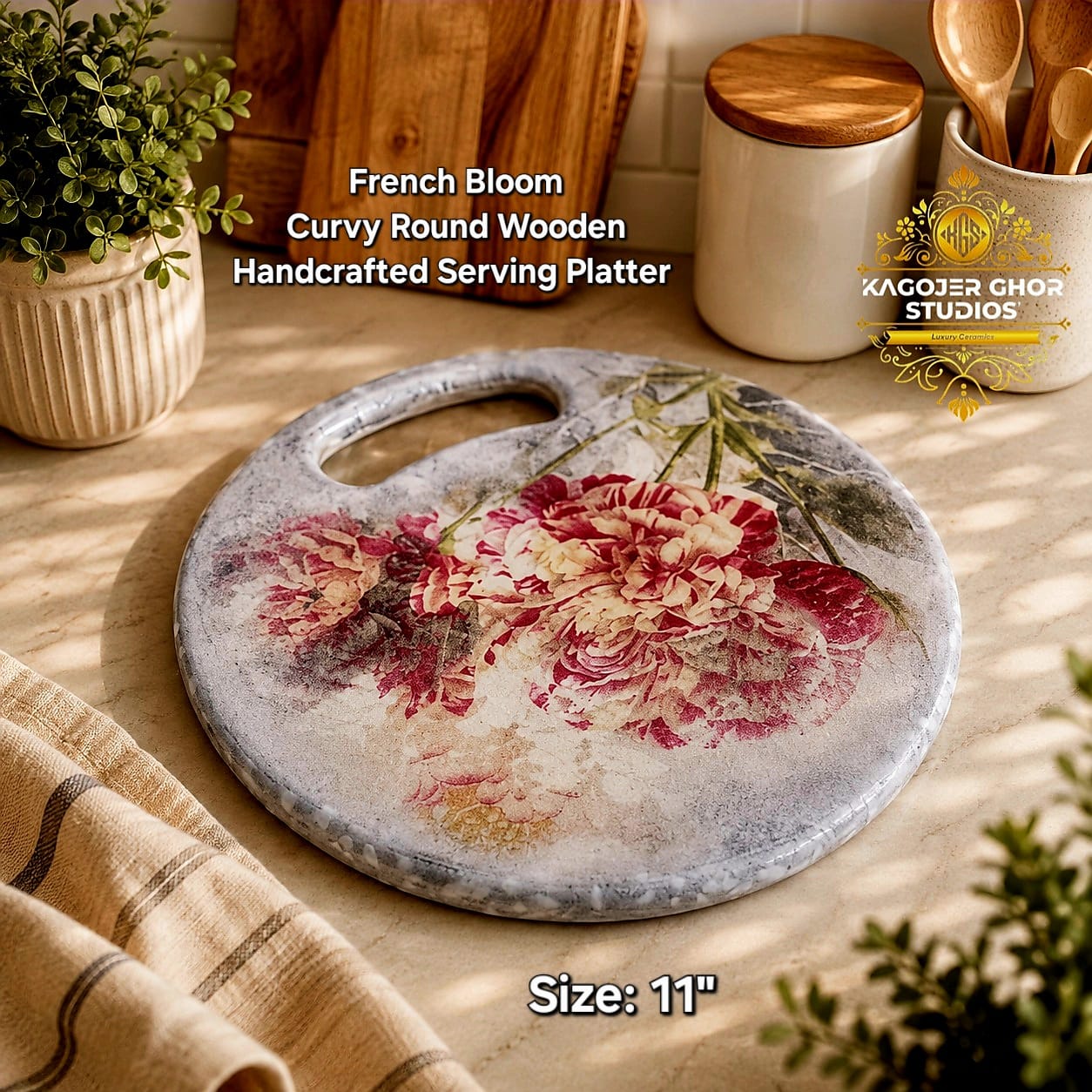 WhatsApp Image 2026-10-04 at 12.07.45 PM French Bloom Curvy Round Wooden Handcrafted Serving Platter - Image 1
