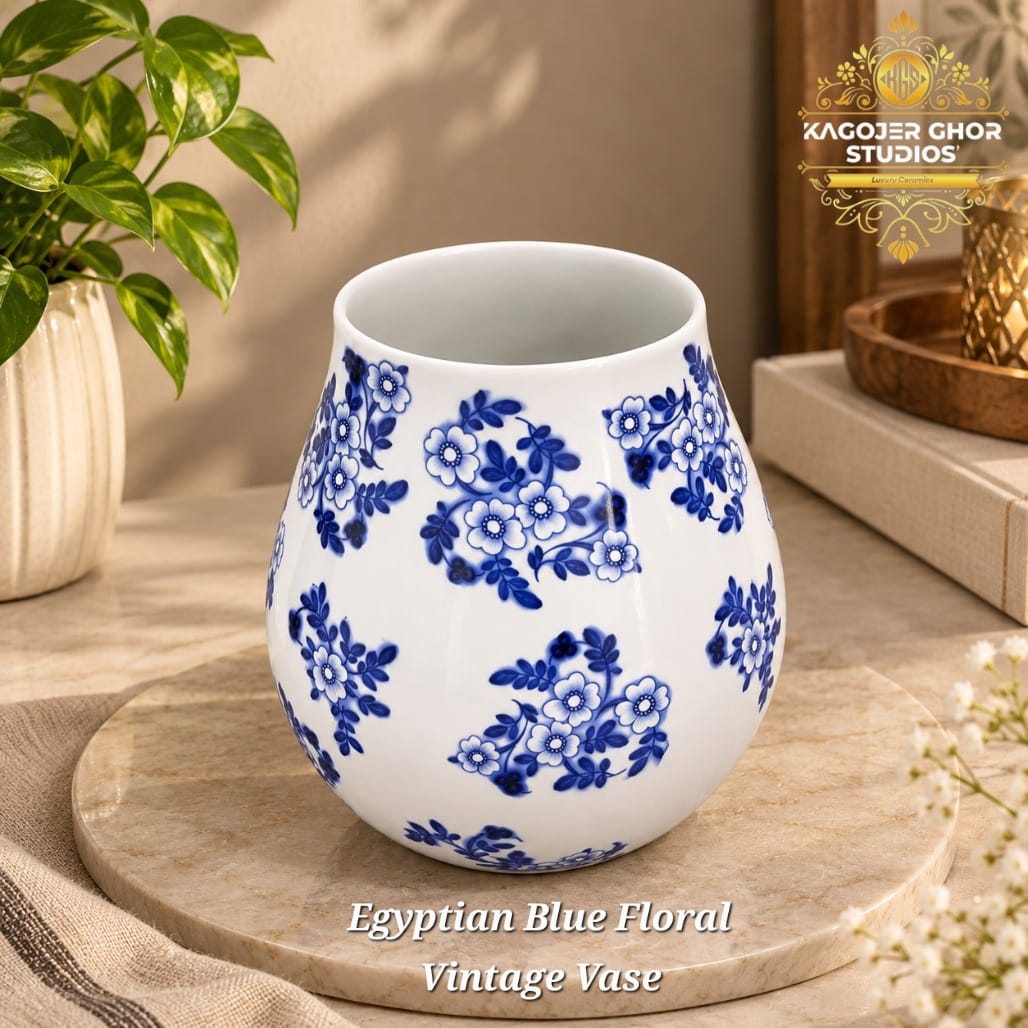 WhatsApp Image 2026-10-12 at 3.14.00 PM (1) Egyptian Blue Floral Vintage Vase - Image 1